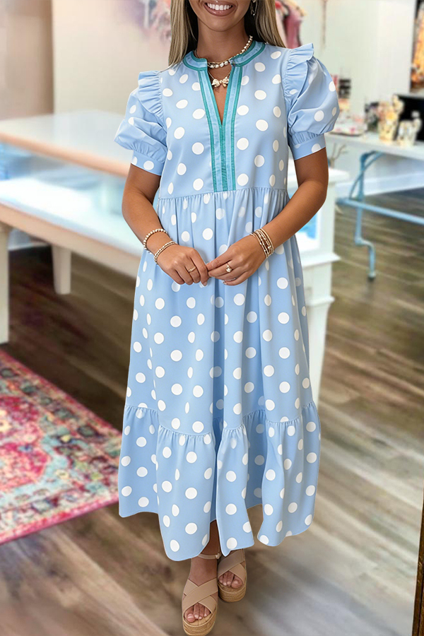 Polka Dot Puff Sleeve Maxi Dress
