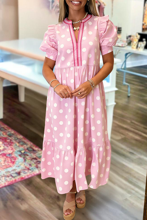 Polka Dot Puff Sleeve Maxi Dress