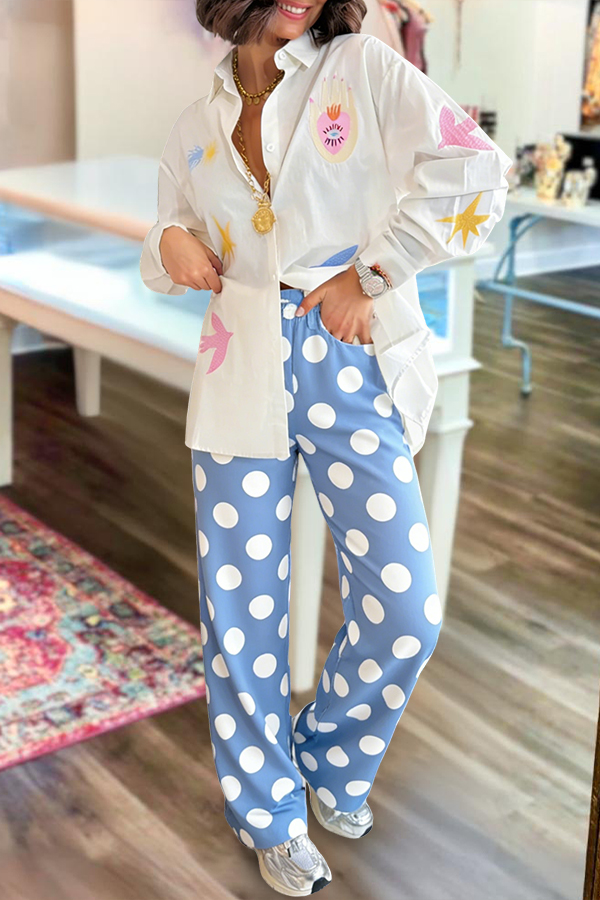Retro Holiday Polka Dot Wide Leg Pants