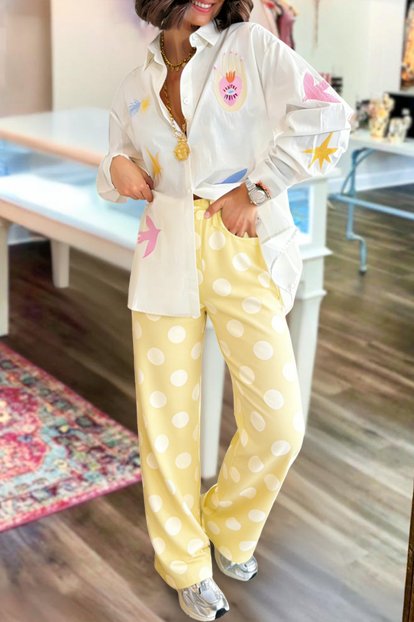 Retro Holiday Polka Dot Wide Leg Pants