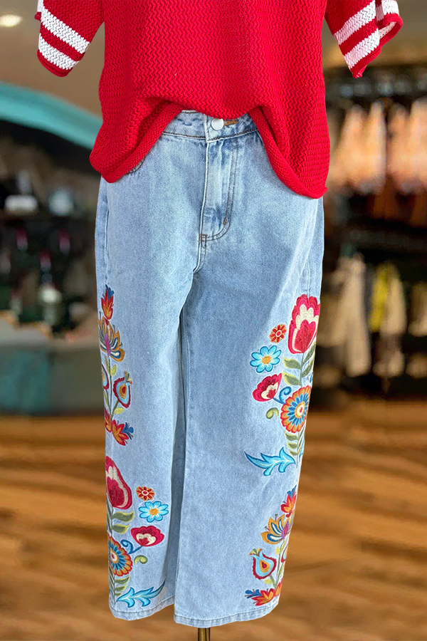 Spring Floral High Waisted Wide Leg Pants