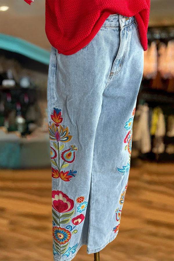 Spring Floral High Waisted Wide Leg Pants