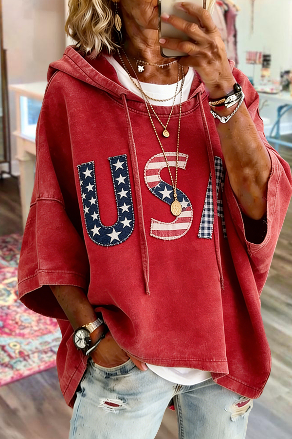USA Flag Hooded Top