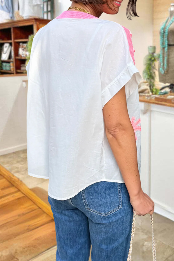 Checkered Palm Tree Ruffle Shirt