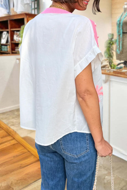 Checkered Palm Tree Ruffle Shirt