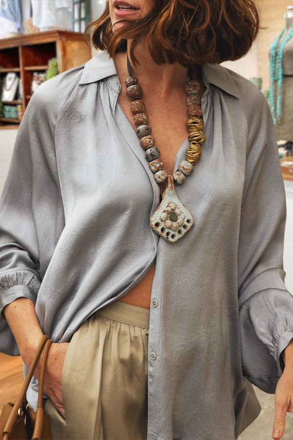 Flowy Satin Puff Sleeve Shirt