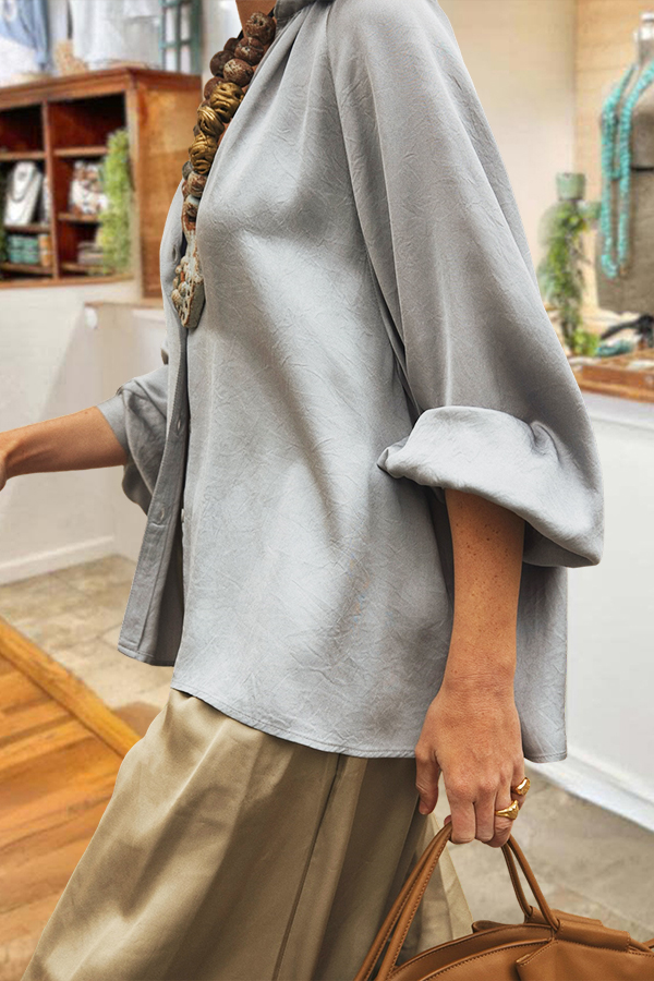 Flowy Satin Puff Sleeve Shirt