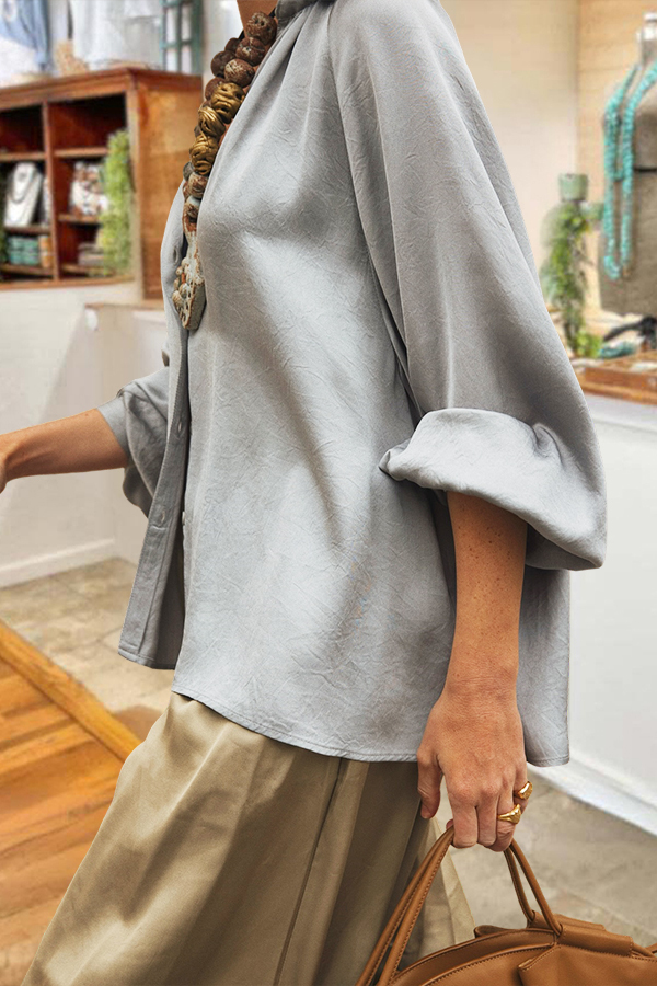 Flowy Satin Puff Sleeve Shirt