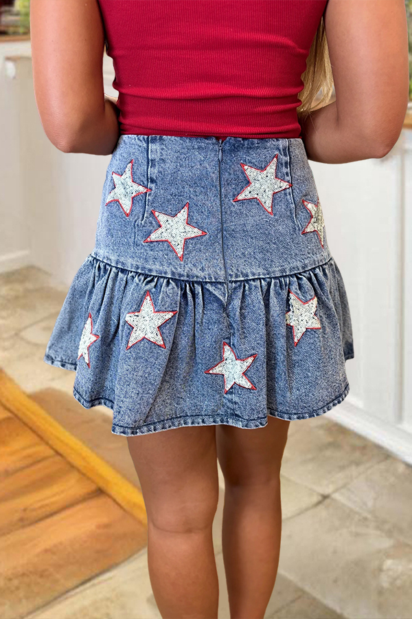 250 USA Star Ruffle Mini Skirt