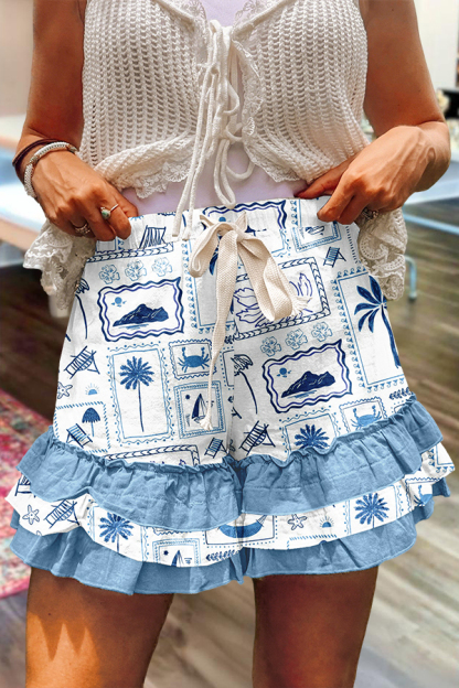 Beach Palm Tree Ruffled Shorts