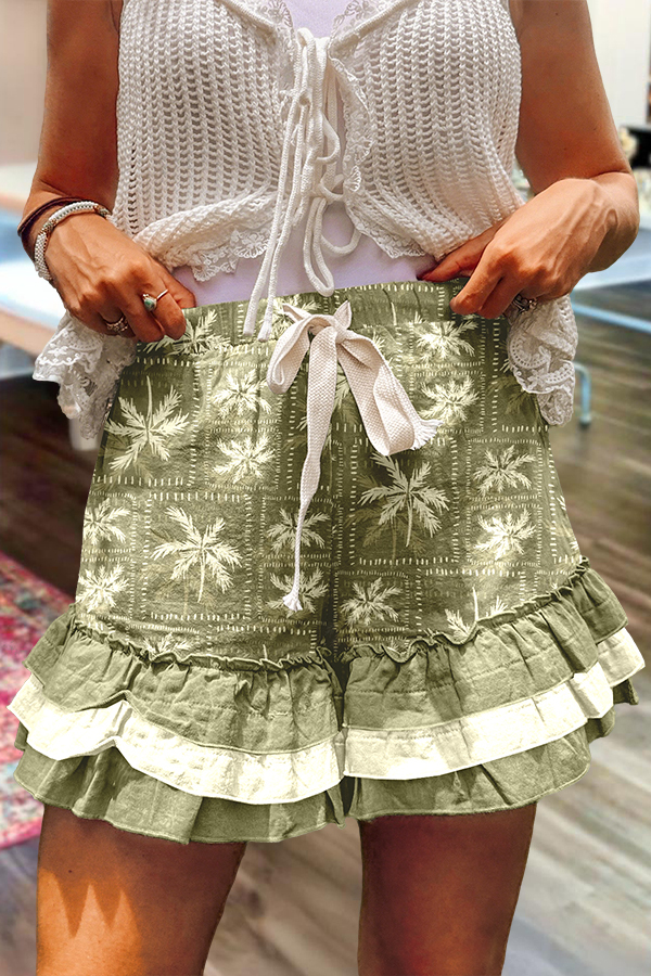 Women's shorts | Beachside Palm Tree Ruffled Shorts |website-mywesternoutfit
