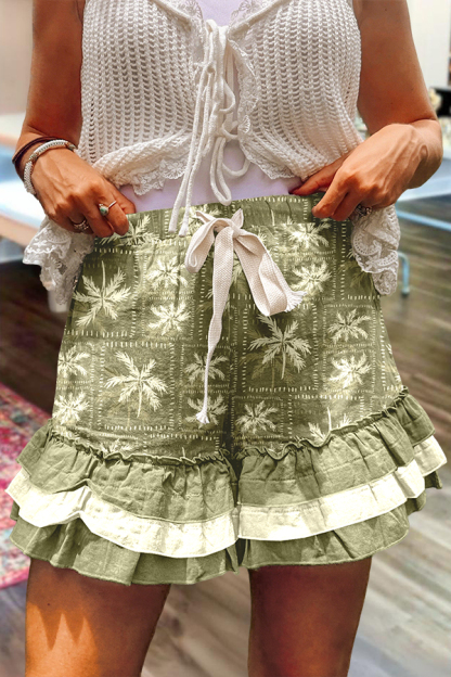 Beachside Palm Tree Ruffled Shorts