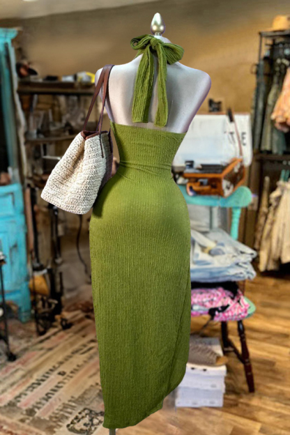 Crossover Halterneck Knitted Slit Dress