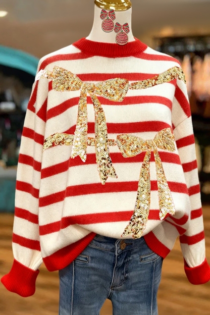 Sweet And Classic Striped Bow Sweatshirt