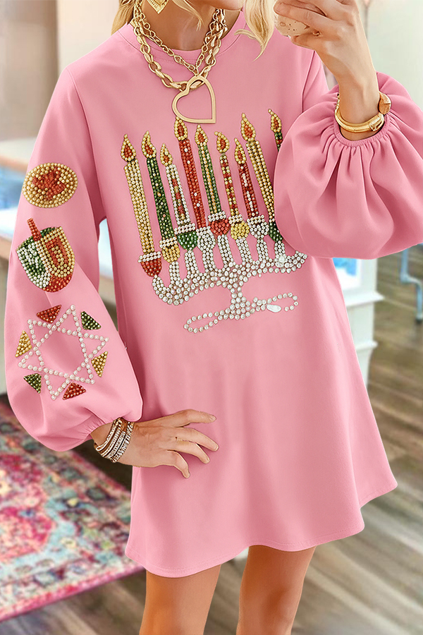 Hanukkah Candle Ruched Sweatshirt Dress