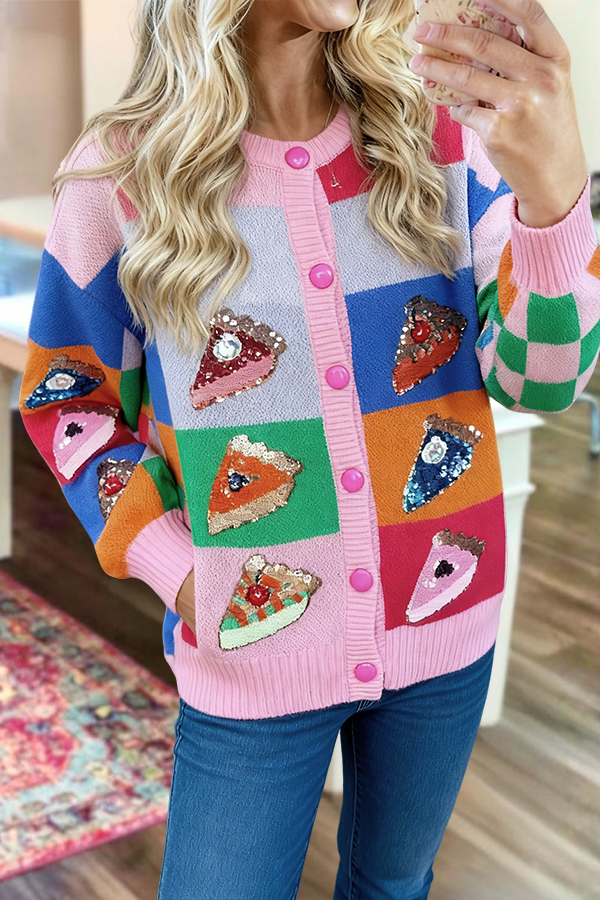 Cute Colorful Plaid Cake Knit Cardigan