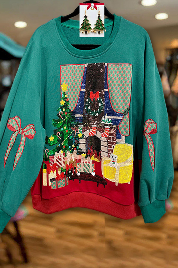 Romantic Christmas Eve Bow-Tie Batwing Sleeve Sweatshirt