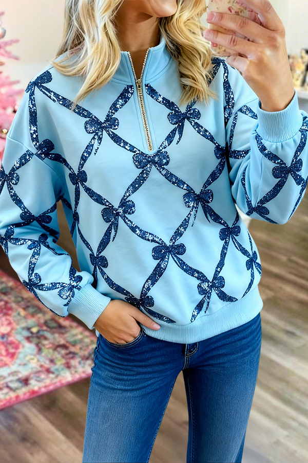 Sweet And Sparkly Bow Zip-Up Sweatshirt