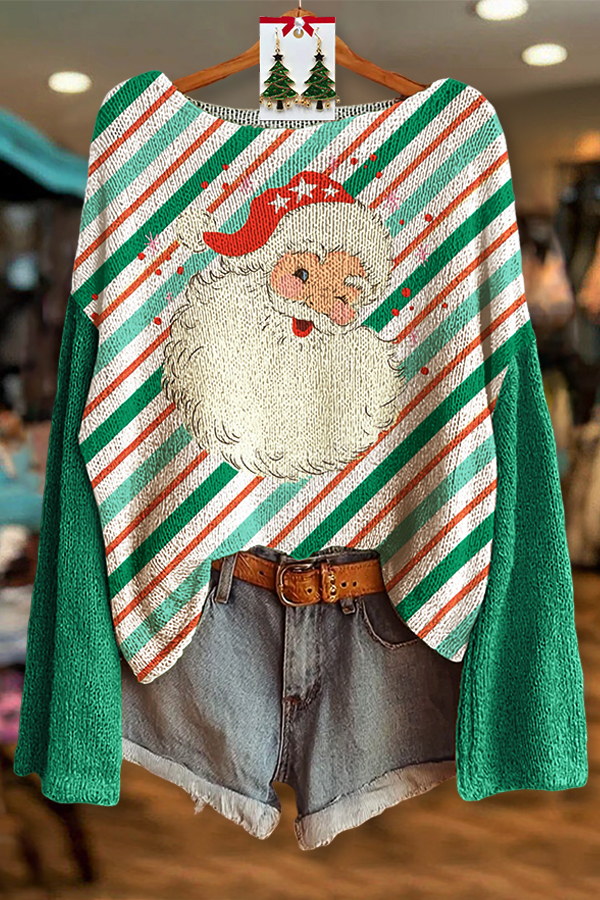 Santa Claus Striped Patchwork Knit Sweater