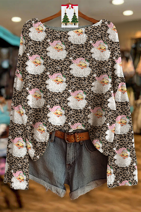 Sweet Santa Claus Leopard Print Sweater
