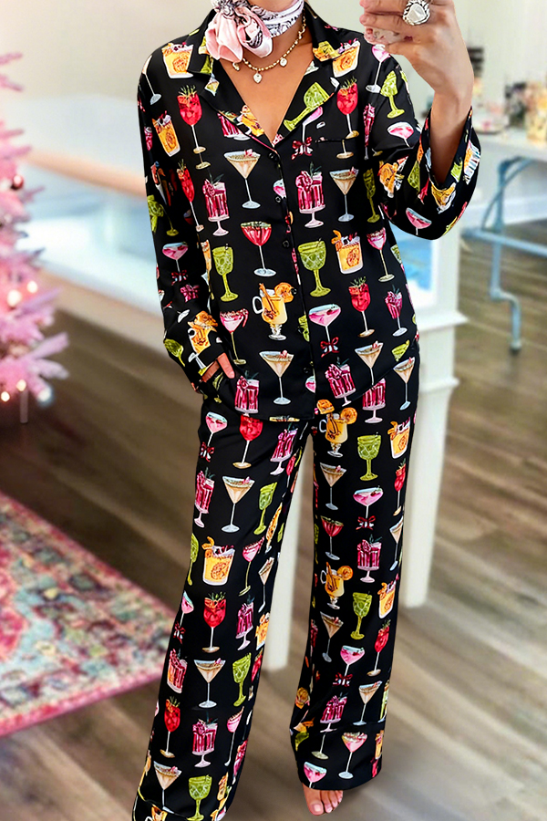 Charming And Festive Printed Pajama Set