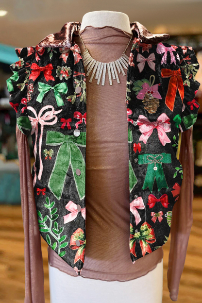 Cute Bow-Knot Quilted Ruffle Sleeve Vest