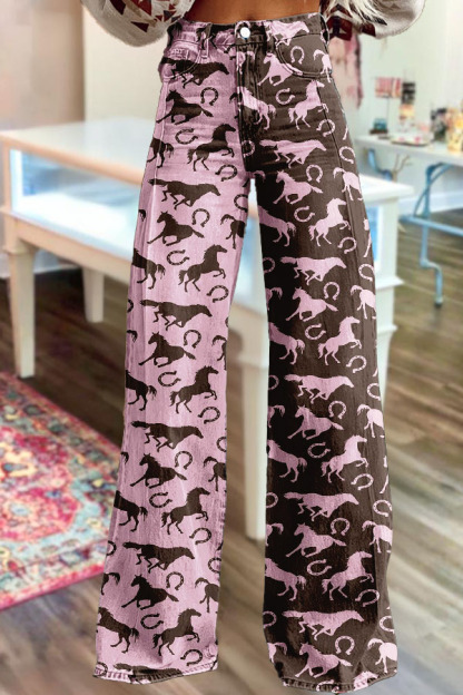 Retro Color-Blocked Wide-Leg Trousers