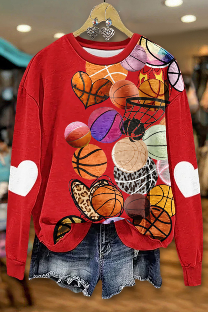 Casual Basketball Heart Print Sweatshirt