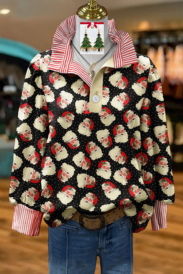 Classic Santa Claus Striped Patchwork Shirt