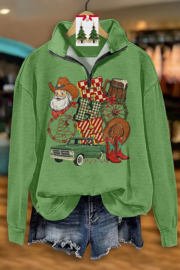 Western Santa Claus Zip-Up Hoodie