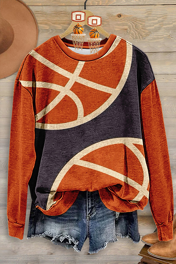 Retro Basketball Print Patchwork Sweatshirt