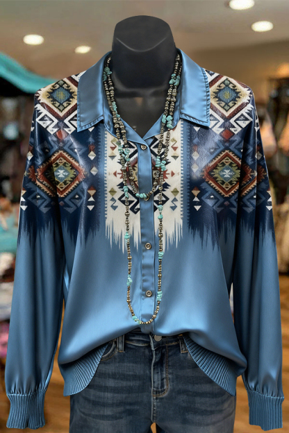 Western Geometric Print Button-Down Shirt