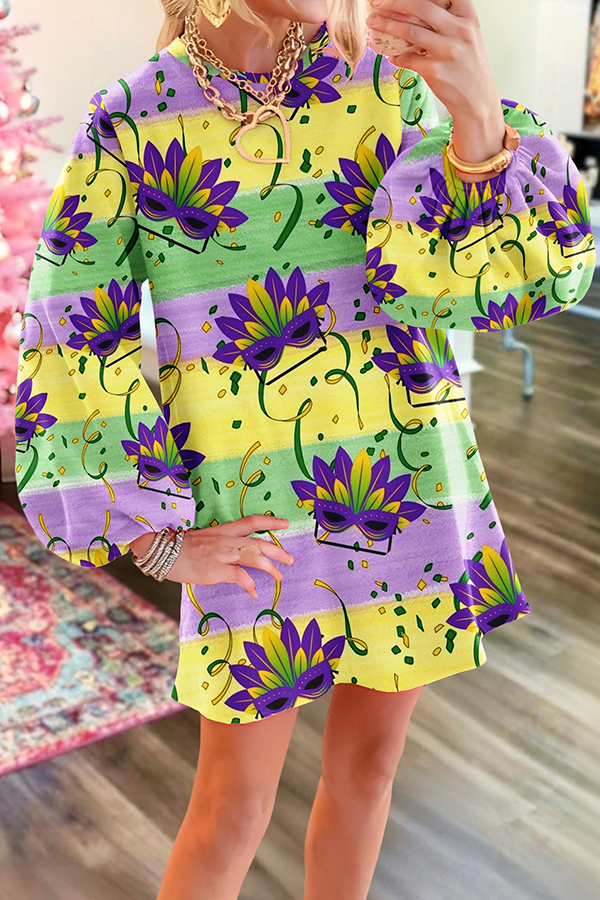 Classic Carnival Mask Print Dress