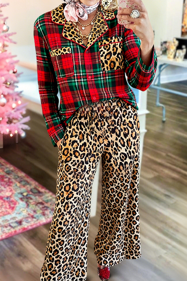 Christmas Plaid Leopard Print Pajama Set