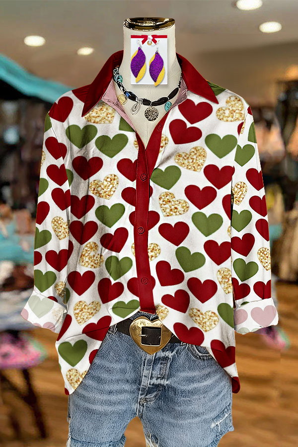 Retro Heart-Shaped Button-Up Shirt