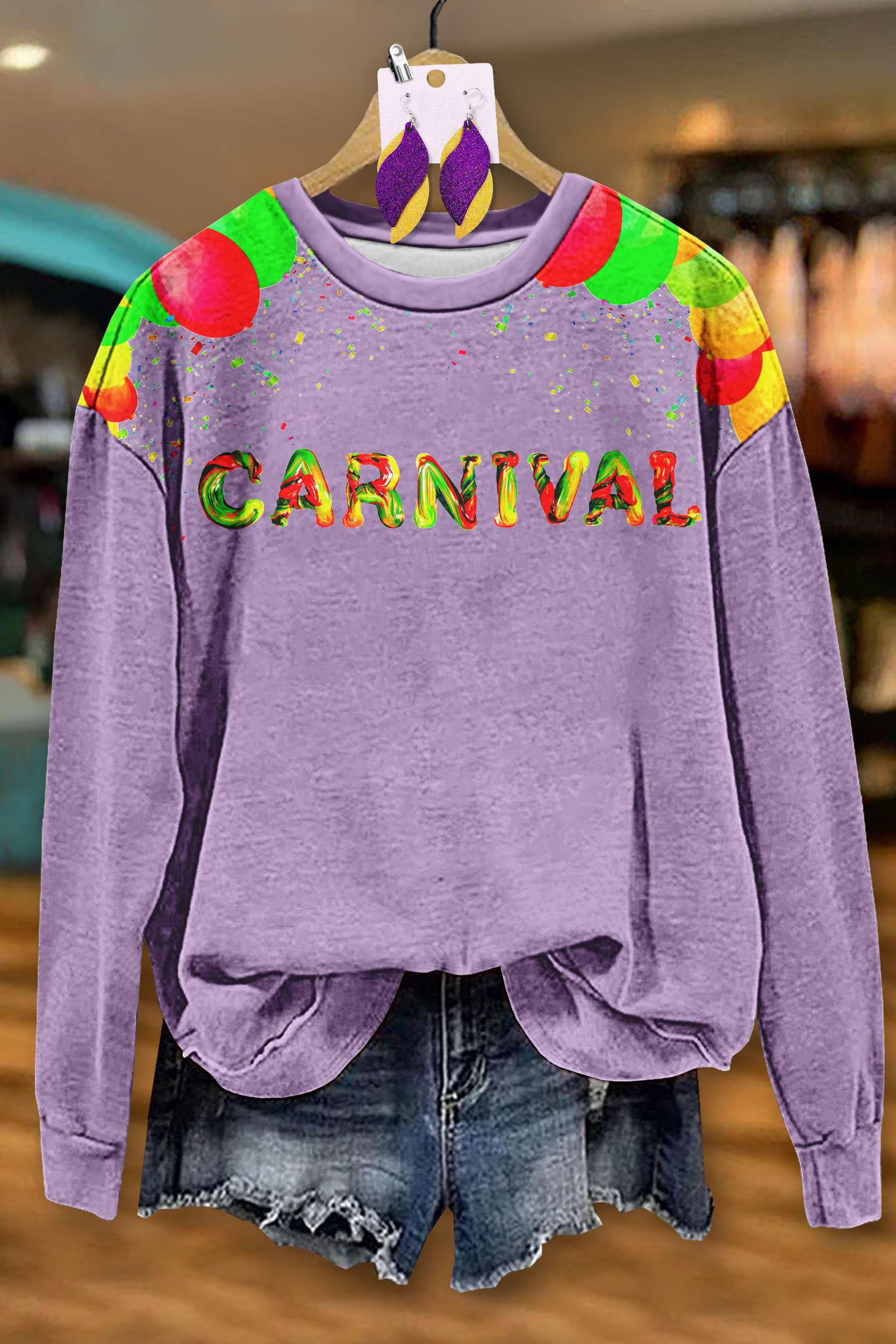 Retro Mardi Gras Crew Neck Sweatshirt