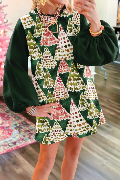 Cute Christmas Tree Patchwork Sweatshirt Dress
