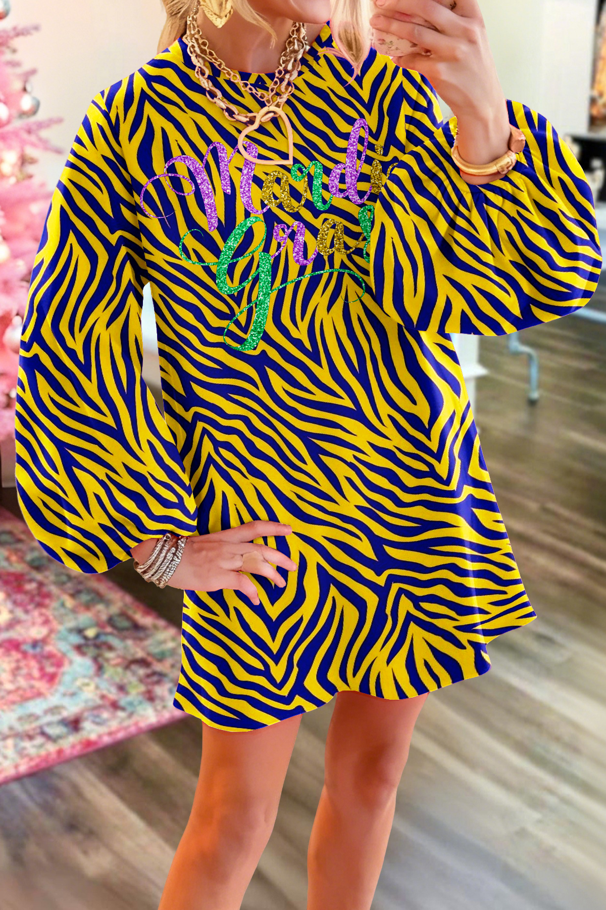 Mardi Gras Tiger Print Sweatshirt Dress