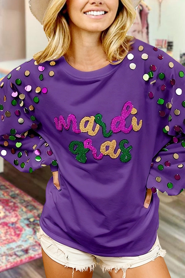 Mardi Gras Polka Dot Batwing Sleeve Sweatshirt