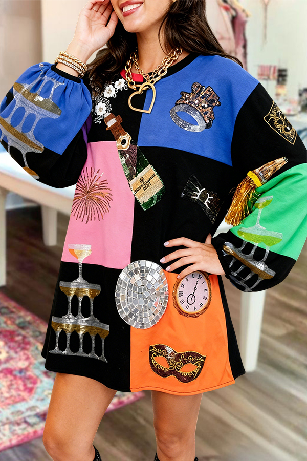 Mardi Gras Color-Blocked Sweatshirt Dress