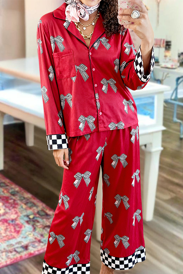 Retro Bow Plaid Pajama Set