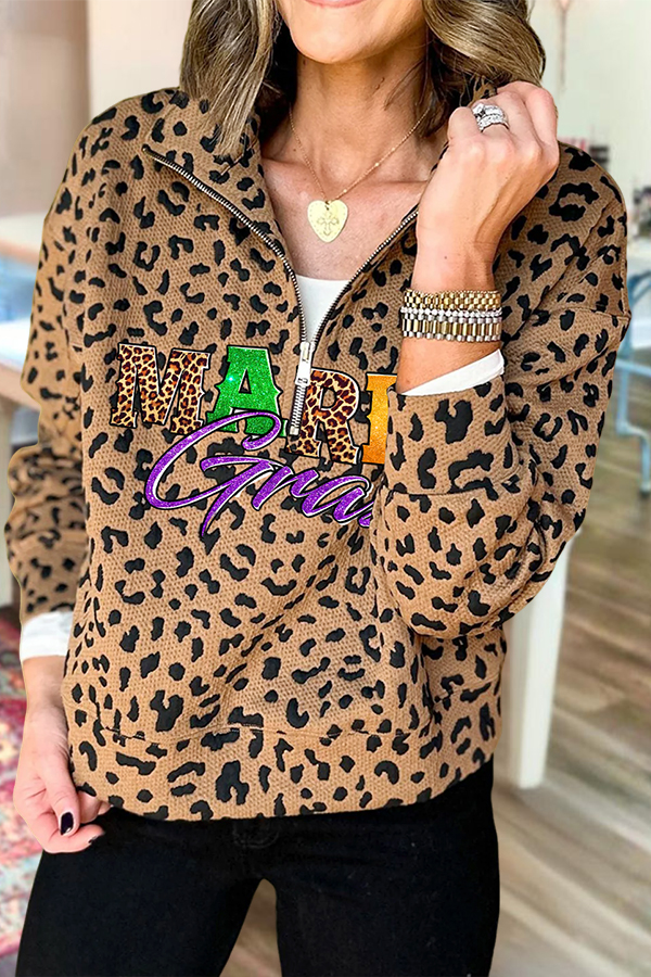 Classic Leopard Mardi Gras Zip-Up Sweatshirt