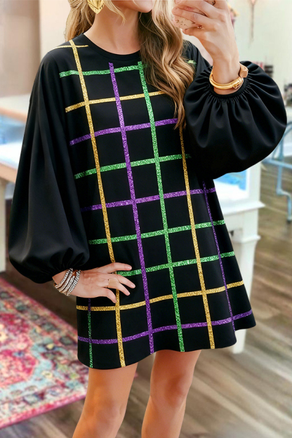 Mardi Gras Sparkly Plaid Sweatshirt Dress
