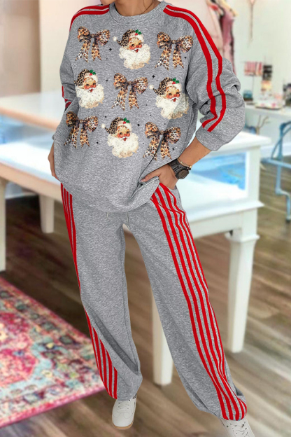 Santa Claus Striped Top And Pants Two-Piece Set