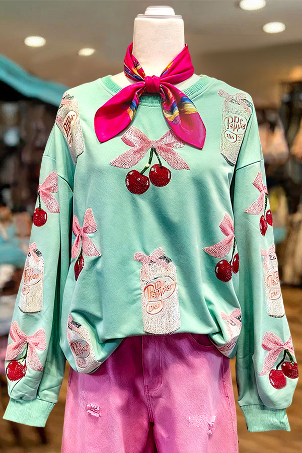 Sweet And Sparkly Cherry Round Neck Sweatshirt