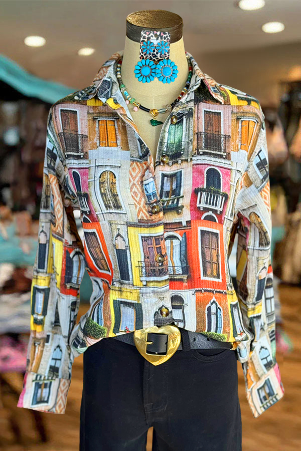 Retro Western Architecture Print Shirt