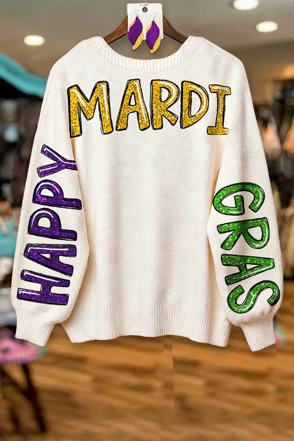 Mardi Gras Letter Batwing Sleeve Sweatshirt