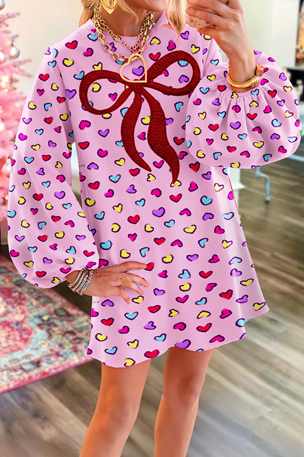 Valentine'S Day Heart Bow Sweatshirt Dress