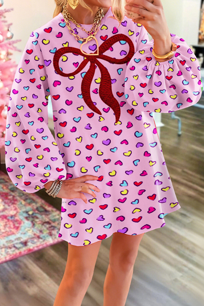 Valentine'S Day Heart Bow Sweatshirt Dress