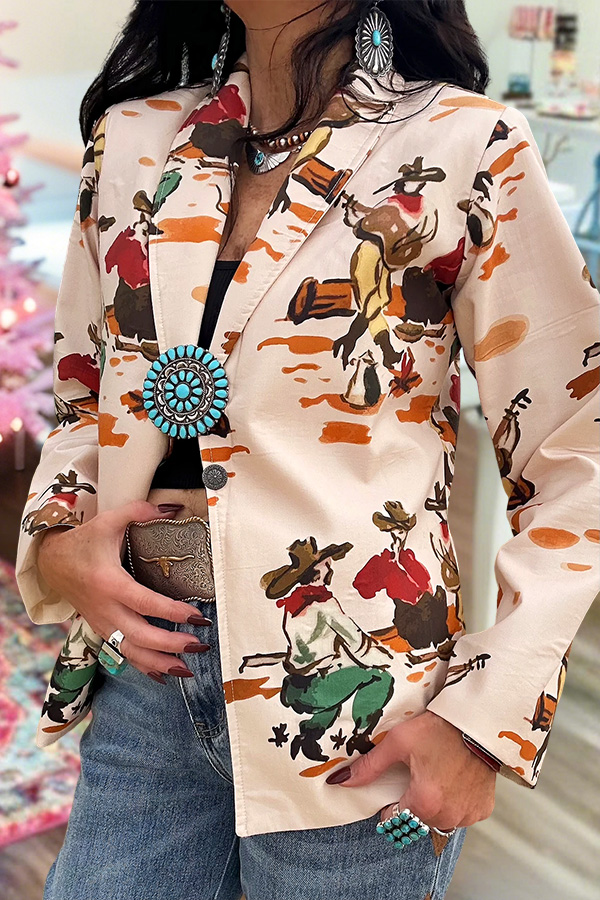 Western Cowboy Tie-Dye Print Suit